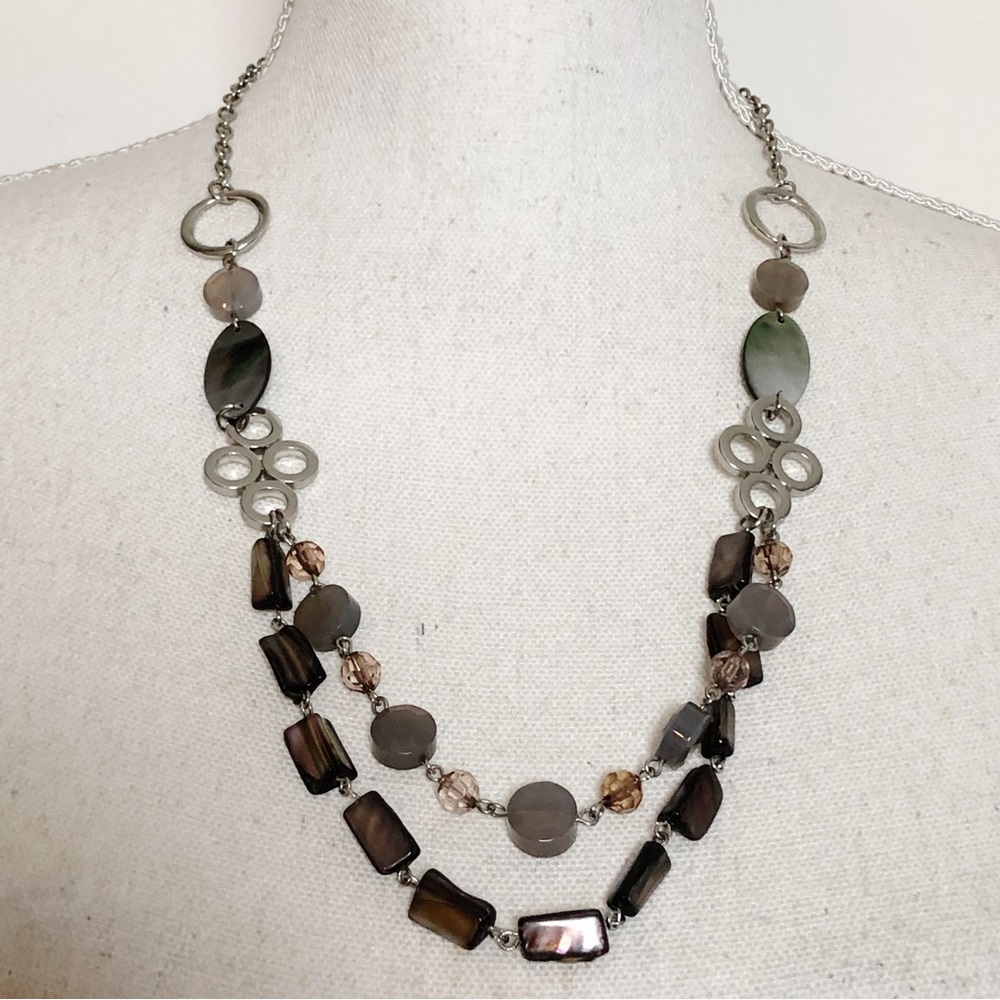 LIA SOPHIA Vintage Silver Tone Multi Color & Iridescent Bead Necklace